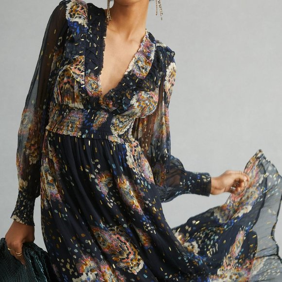 By Anthropologie Smocked V-Neck Maxi Dress - Picture 2 of 7